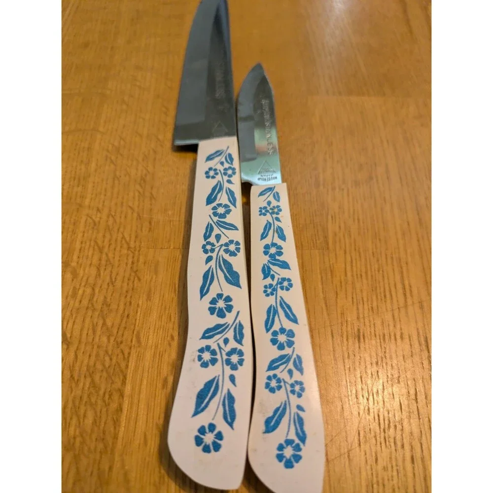 Vtg Household Japan Stainless Corning Blue Cornflower  Knive Set Of 6